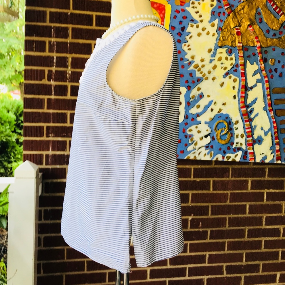 Talbots Striped Sleeveless Top with White Beads - Picture 2 of 8